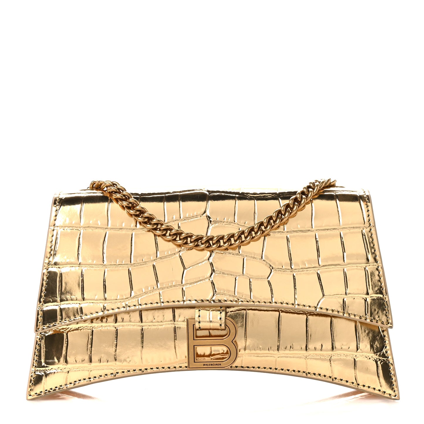 Metallic Supple Calfskin Crocodile XS Crush Chain Bag Gold