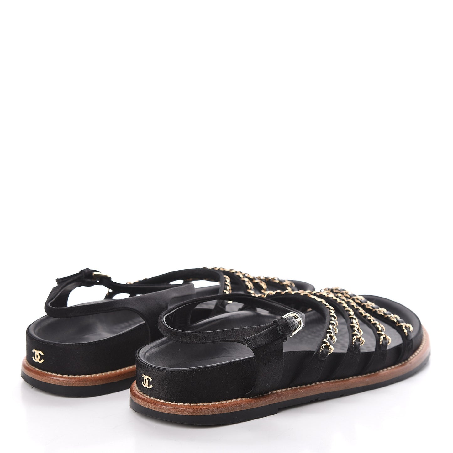 Satin Chain Flat Sandals 38.5 Black