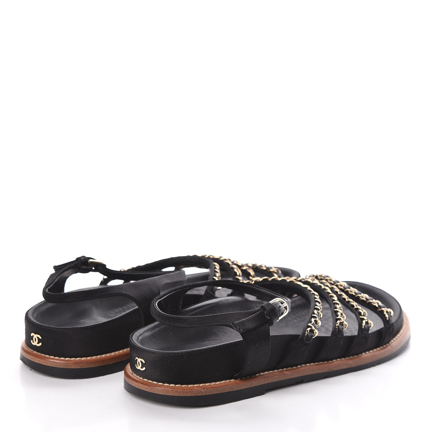 Chanel Satin Chain Flat Sandals 38.5 Black 4 of 7