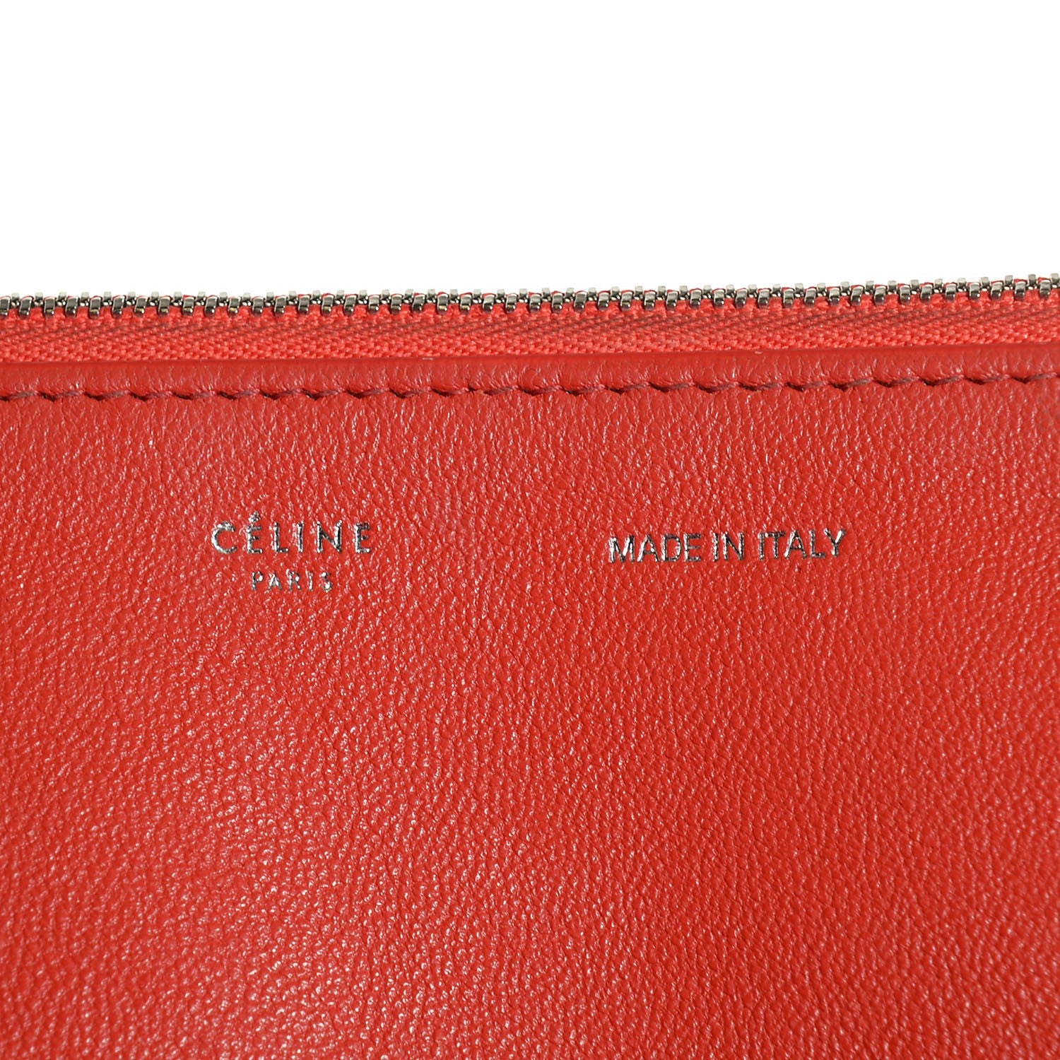 Celine Drummed Calfskin Suede Double Zip Trapeze Vermillion 18 of 19