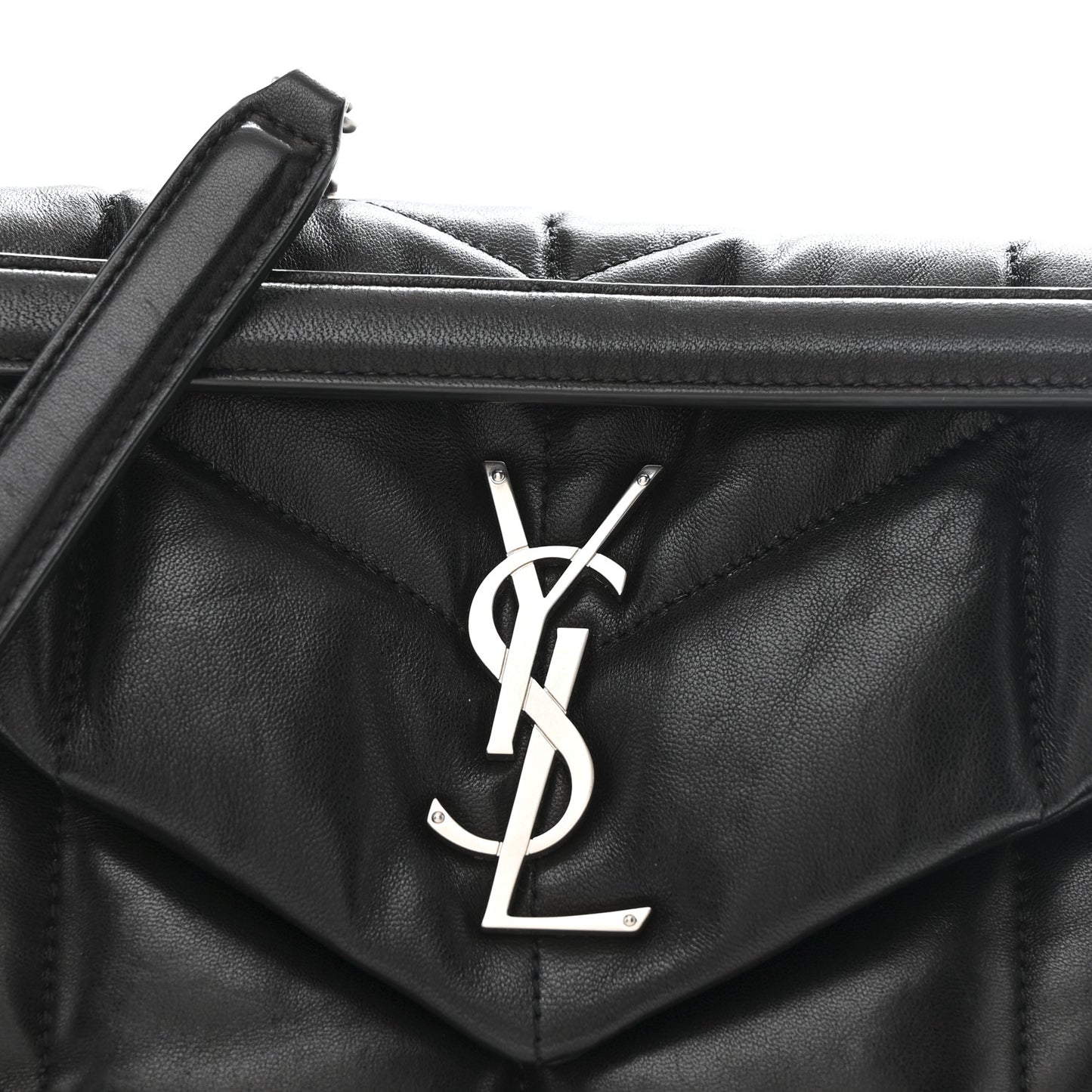 Lambskin Quilted Small Loulou Puffer Monogram Chain Satchel Black
