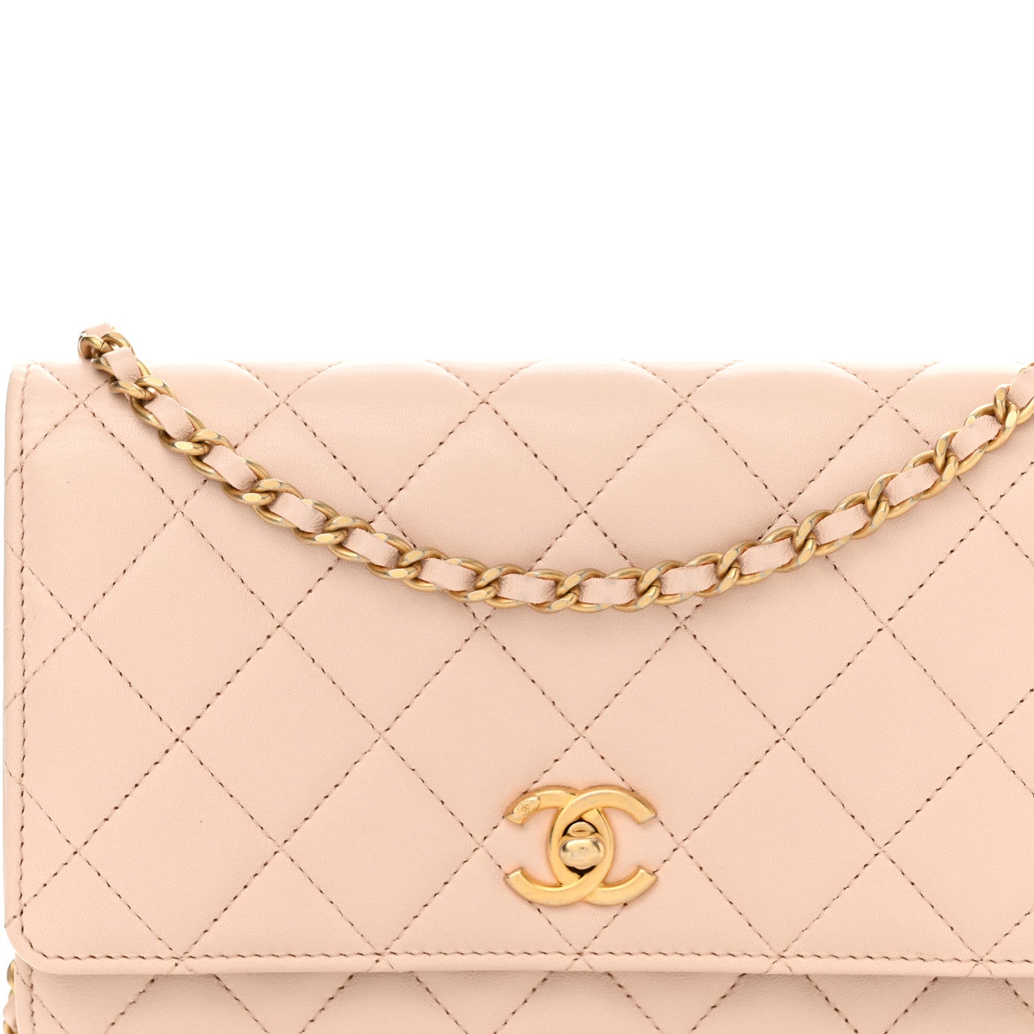 Chanel Lambskin Quilted CC Pearl Crush Wallet on Chain WOC Beige 9 of 12
