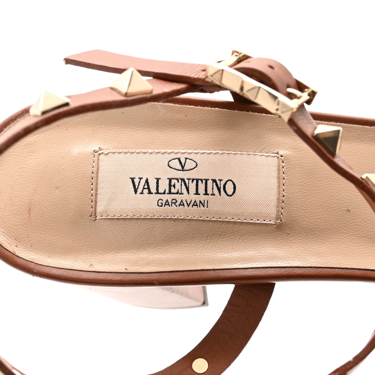 Valentino Garavani VALENTINO GARAVANI Calfskin Rockstud 60mm City Sandals 37.5 Saddle Brown 7 of 9
