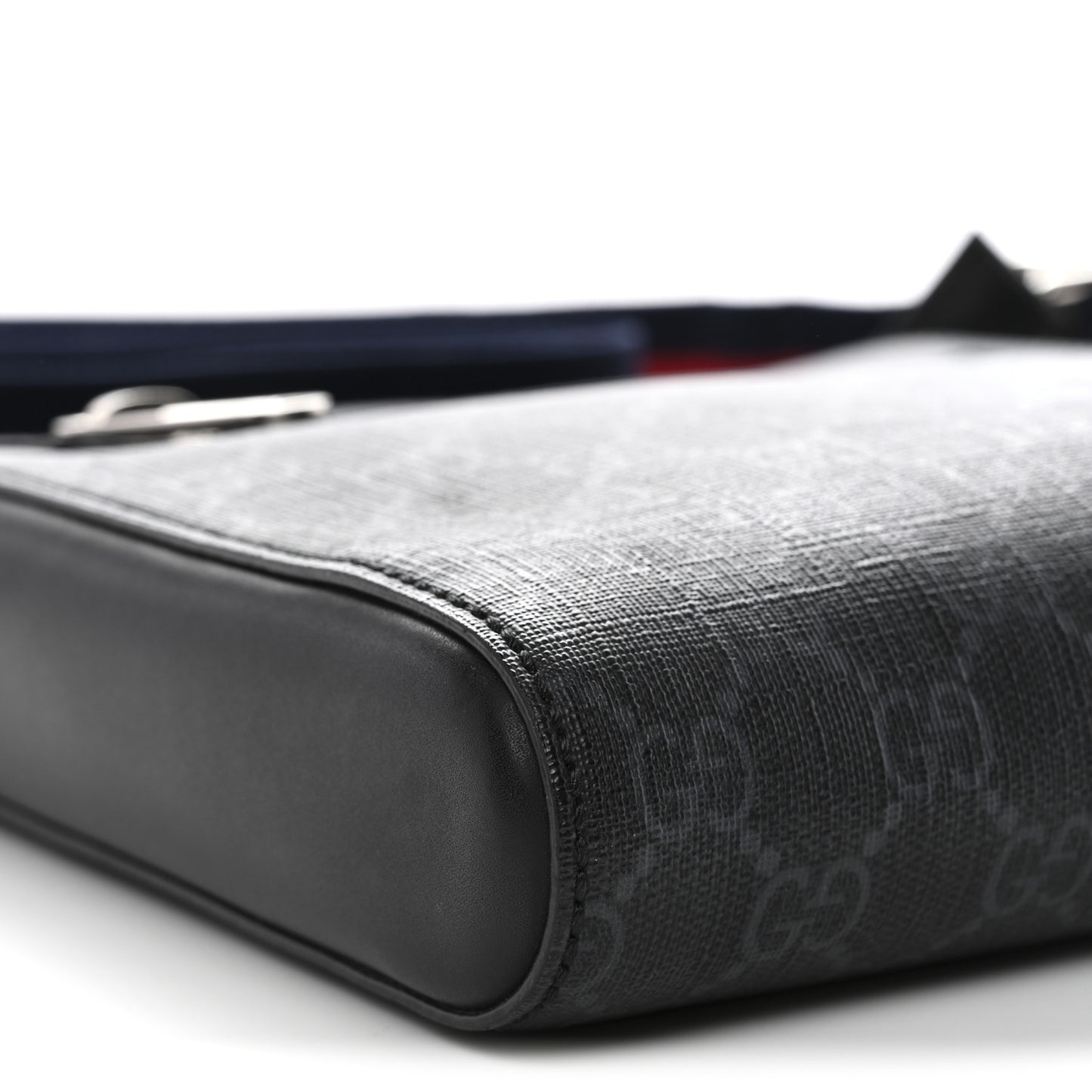 GG Supreme Monogram Web Small Flat Messenger Bag Black Grey