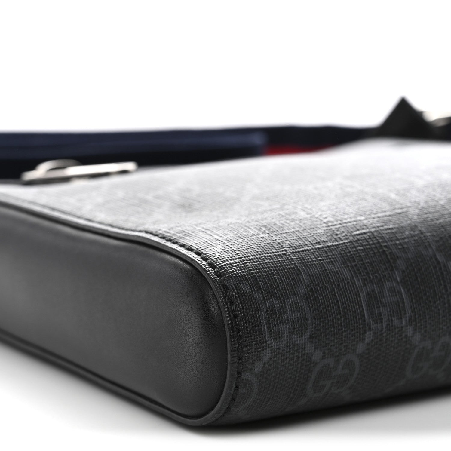 Gucci GG Supreme Monogram Web Small Flat Messenger Bag Black Grey 9 of 10