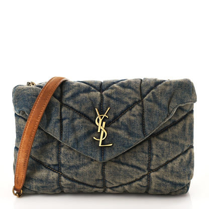 Saint Laurent Denim Quilted Toy Loulou Puffer Monogram Chain Satchel Blue Cinnamon 1 of 7