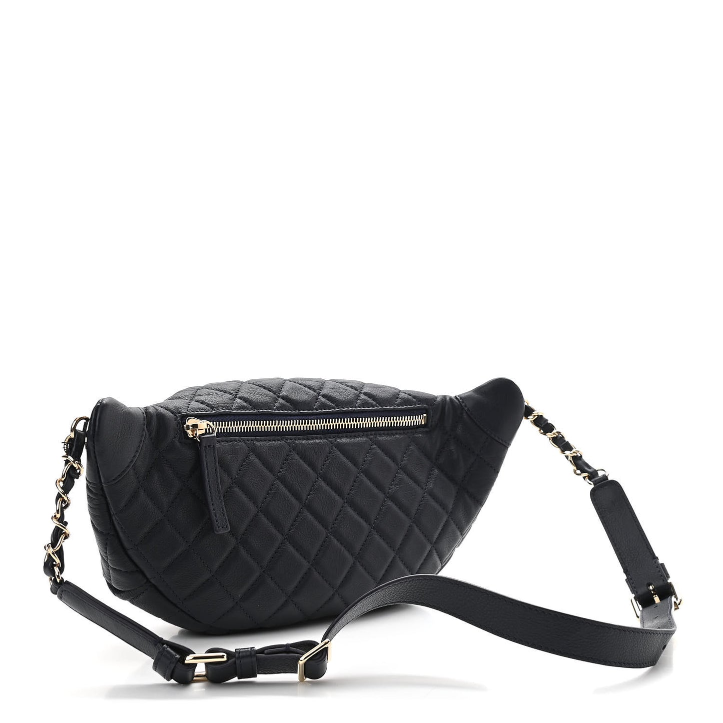 Calfskin Quilted Banane Waist Bag Fanny Pack Navy Blue