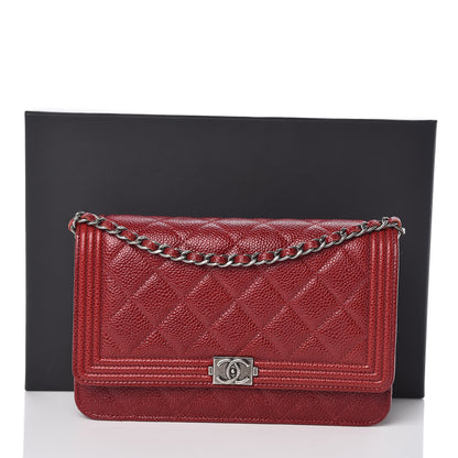 Chanel Caviar Quilted Boy Wallet On Chain WOC Red 11 of 11