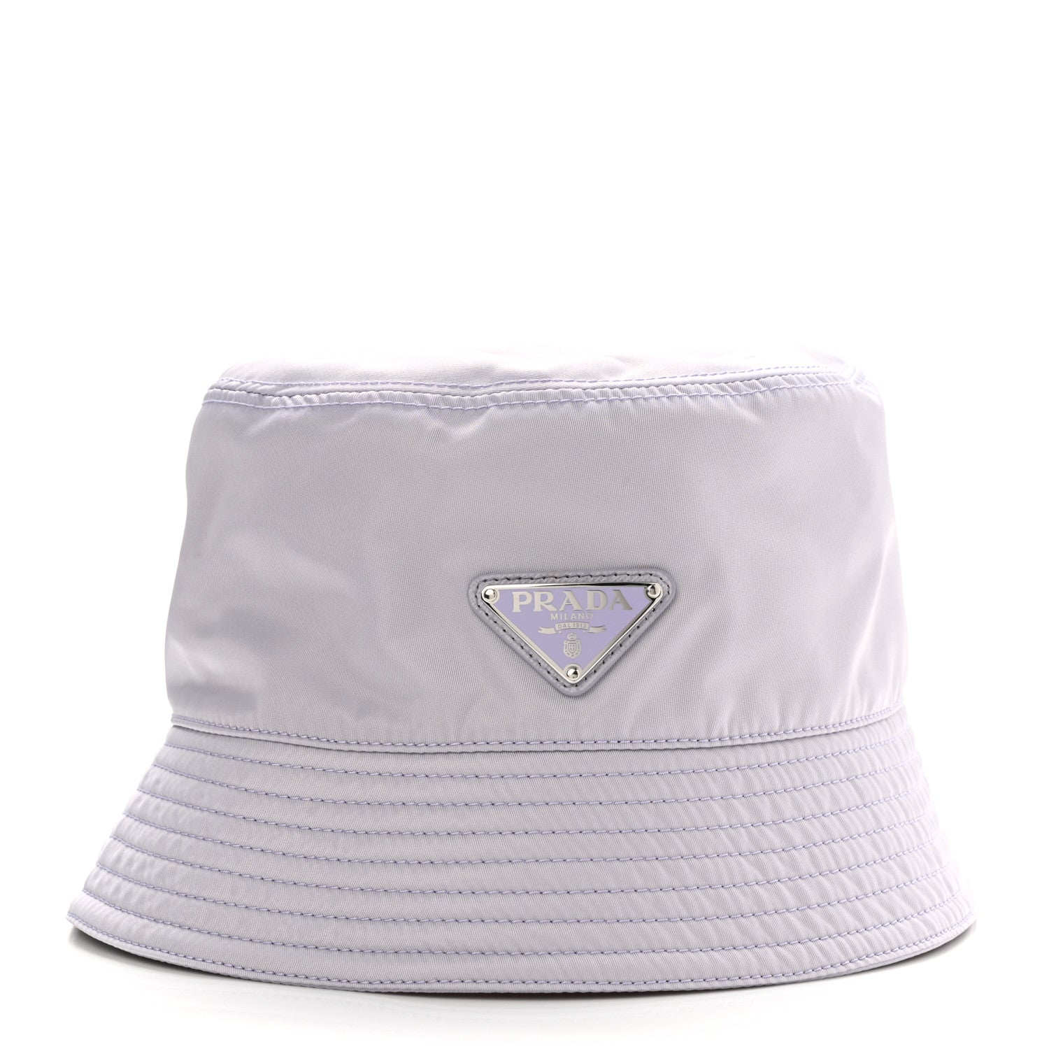 Prada Re-Nylon Metal Triangle Logo Womens Bucket Hat M Glicine 1 of 9