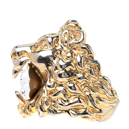 Gucci Metal Crystal Lion Head Ring 8.5 Aged Gold 3 of 7