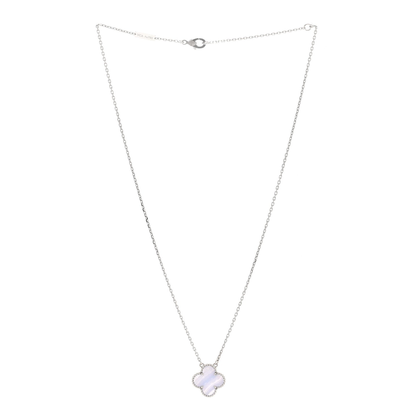 18k White Gold Chalcedony Vintage Alhambra Pendant Necklace