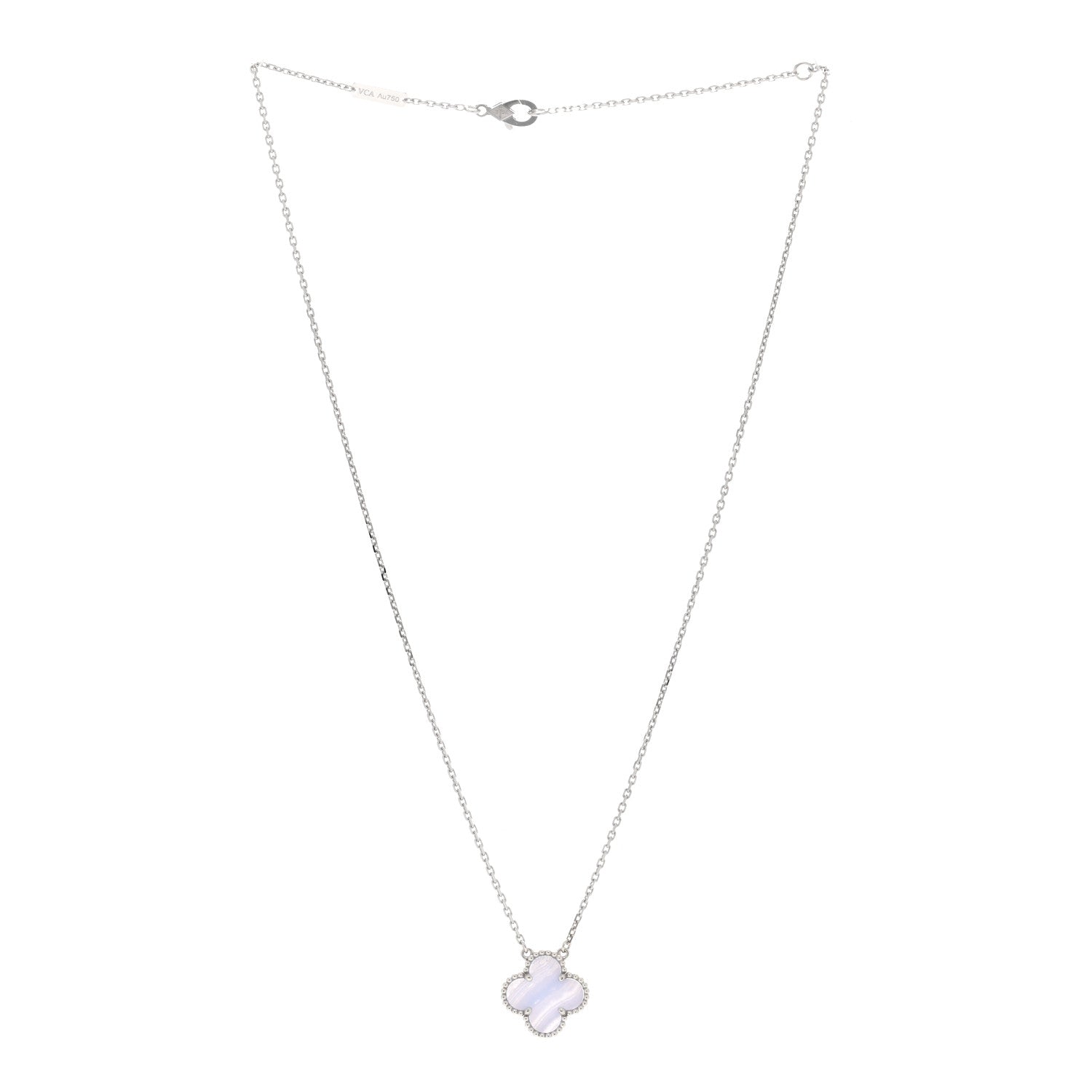 Van Cleef & Arpels 18k White Gold Chalcedony Vintage Alhambra Pendant Necklace 2 of 5