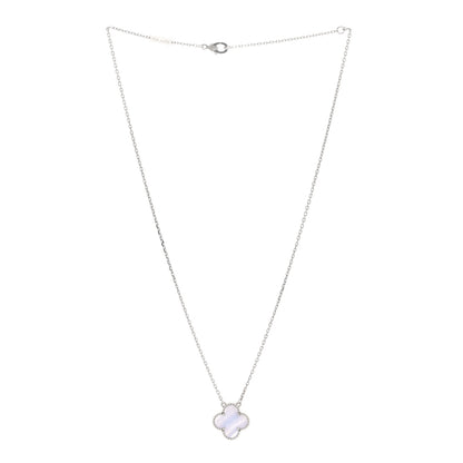 Van Cleef & Arpels 18k White Gold Chalcedony Vintage Alhambra Pendant Necklace 2 of 5