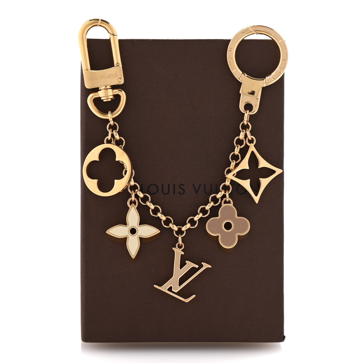 Louis Vuitton Brass Enamel Fleur De Monogram Bag Charm Chain Gold 5 of 5