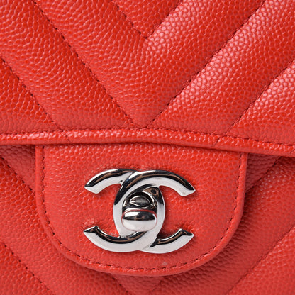 Chanel Caviar Chevron Quilted Mini Rectangular Flap Red 8 of 11