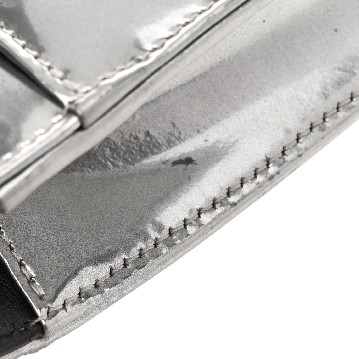 Christian Dior Metallic Patent Micro-Cannage Diorama Wallet on Chain Pouch Silver 14 of 14
