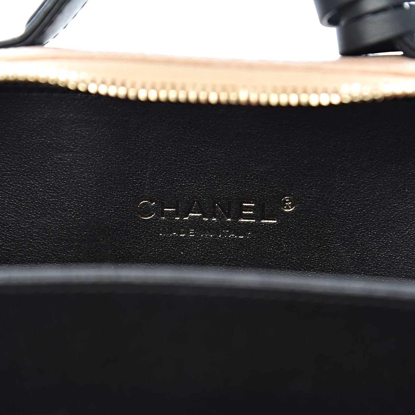 Caviar Quilted Small CC Filigree Vanity Case Beige Black