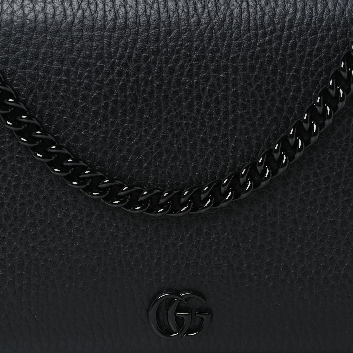 Gucci Dollar Calfskin Enamel Monochrome Mini GG Marmont Chain Wallet Black 8 of 10