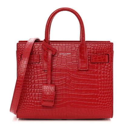 Saint Laurent Calfskin Crocodile Embossed Nano Sac De Jour Red 1 of 13