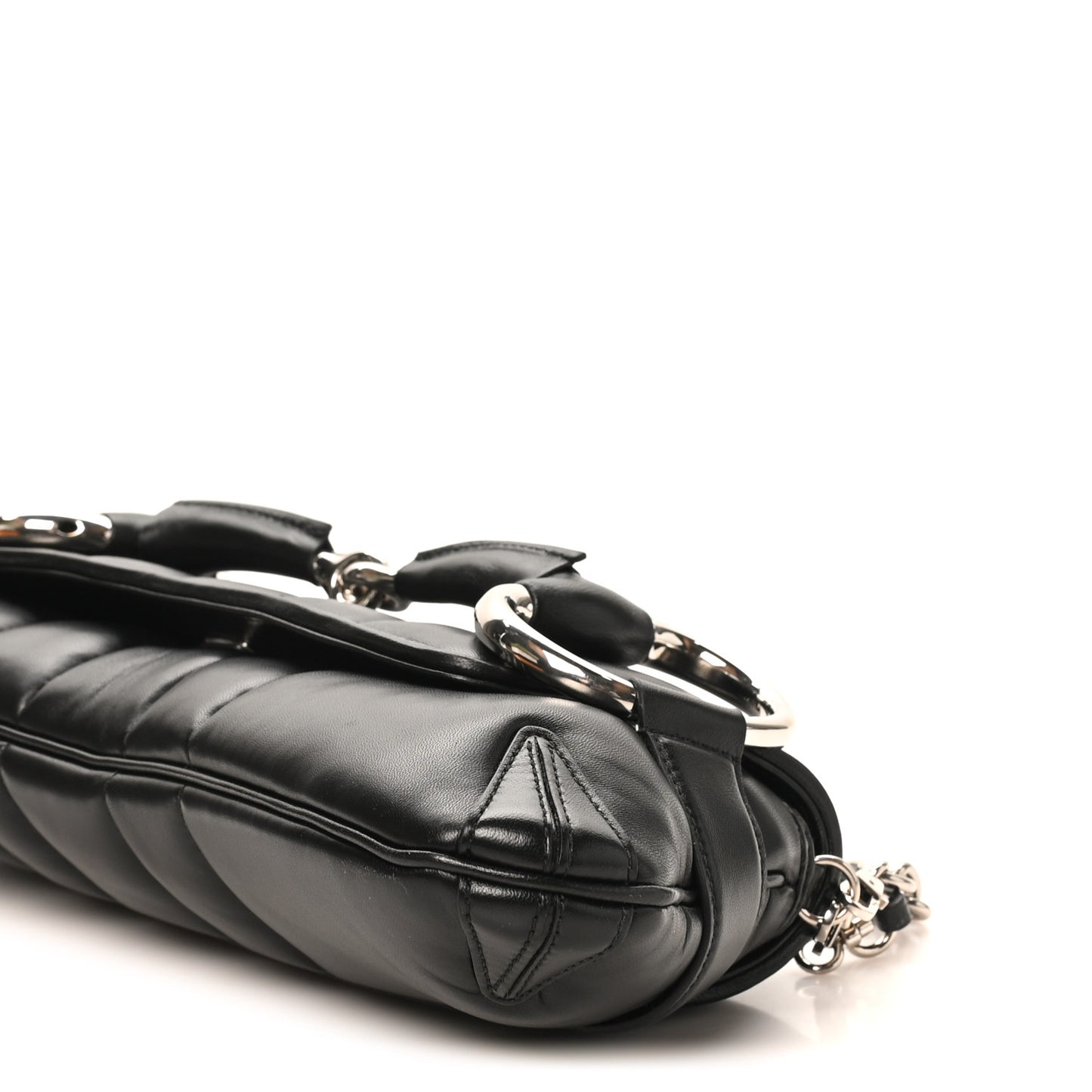 Nappa Vertical Matelasse Medium Maxi Horsebit Chain Shoulder Bag Black