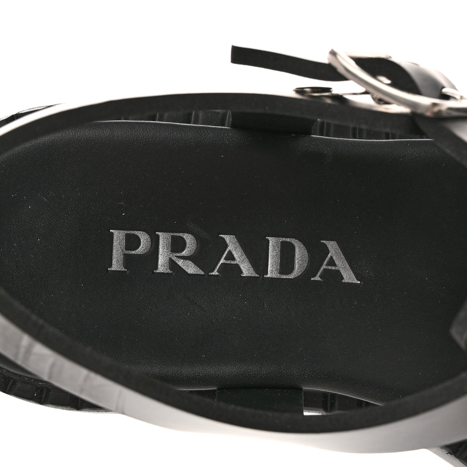 Prada Foam Rubber Metal Triangle Logo 50mm Cage Sandals 38 Black 7 of 8