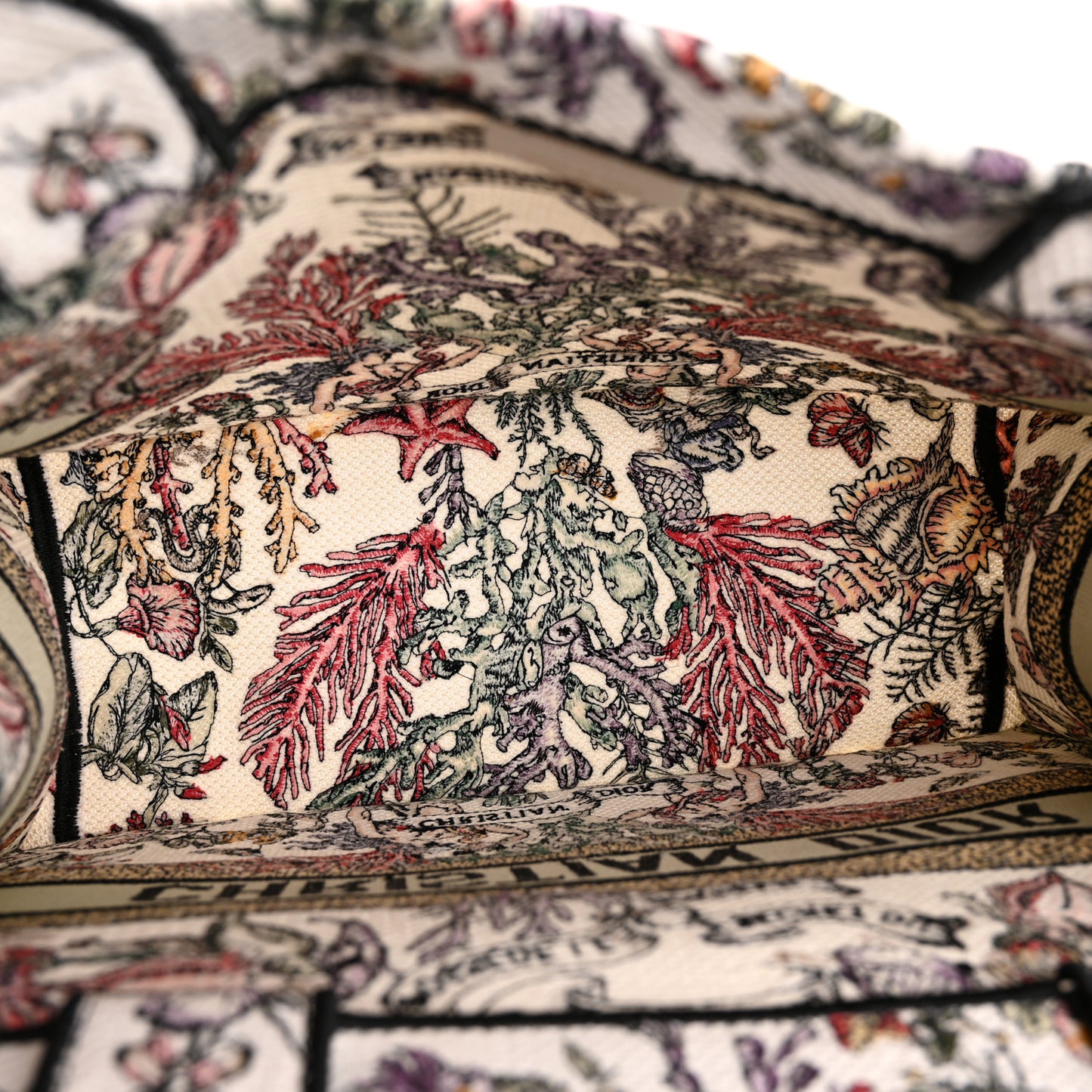 Canvas Embroidered Medium Book Tote White Multicolor