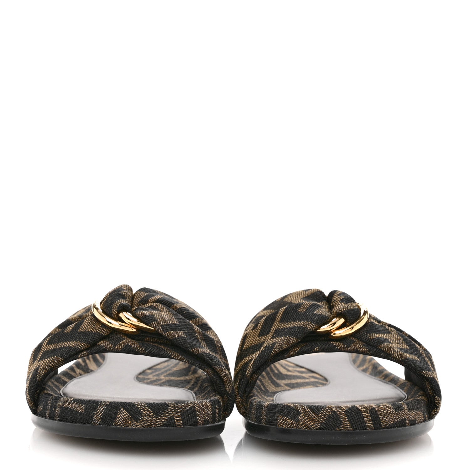Fendi Fabric Jacquard FF 1974 Fendi Feel Slide Sandals 39 Tobacco Black 3 of 9
