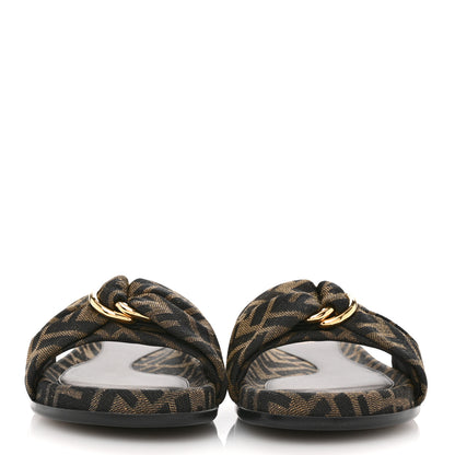 Fendi Fabric Jacquard FF 1974 Fendi Feel Slide Sandals 39 Tobacco Black 3 of 9