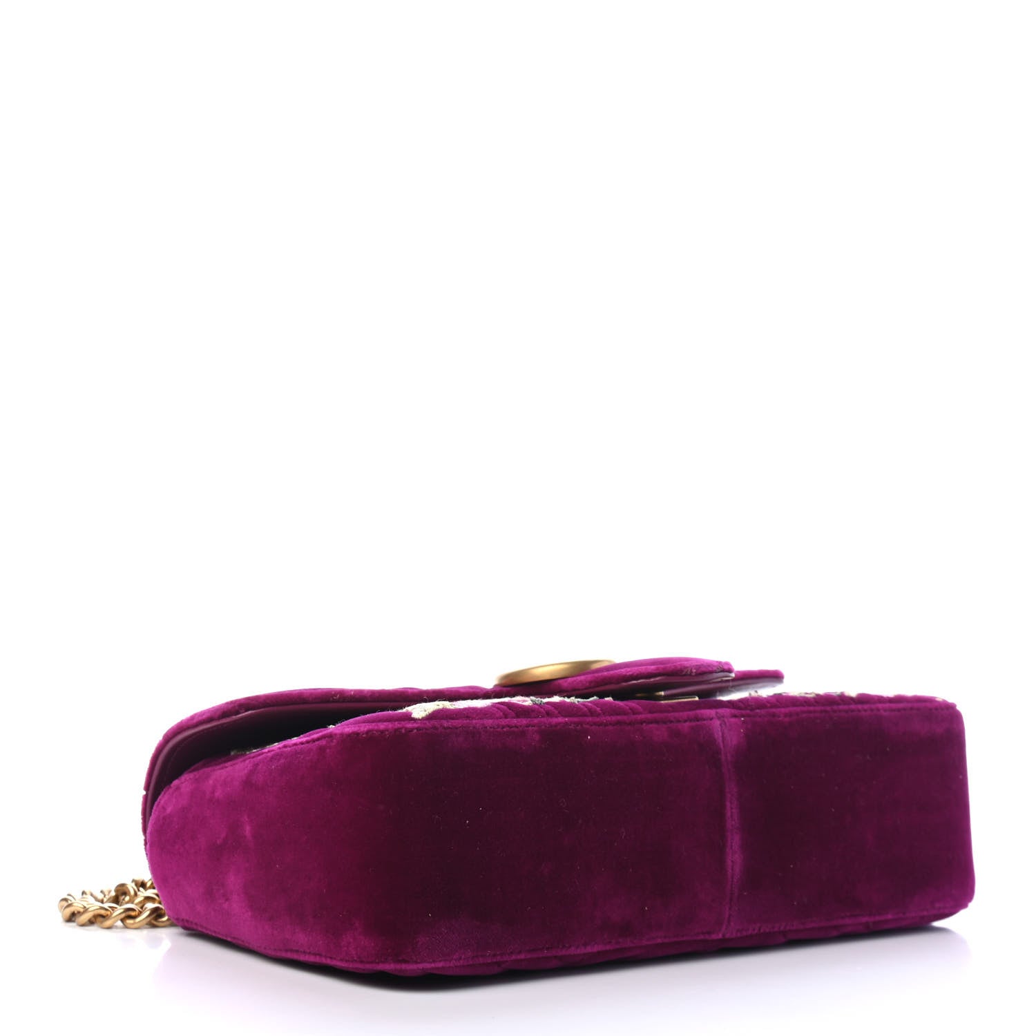 Gucci Velvet Matelasse Embroidered Small GG Marmont Shoulder Bag Fuchsia Violet Cyclamen 3 of 5