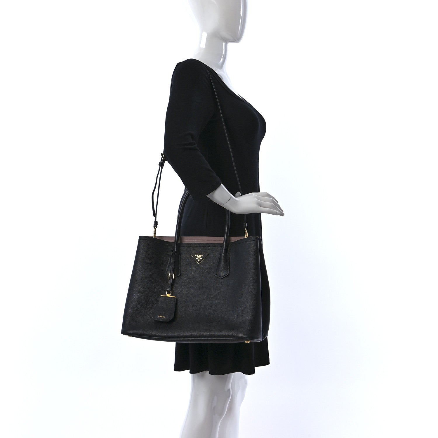 Prada Saffiano Cuir Large Double Bag Black Mughetto 2 of 10