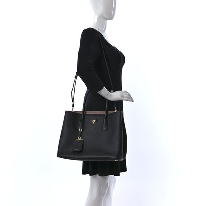Prada Saffiano Cuir Large Double Bag Black Mughetto 2 of 10