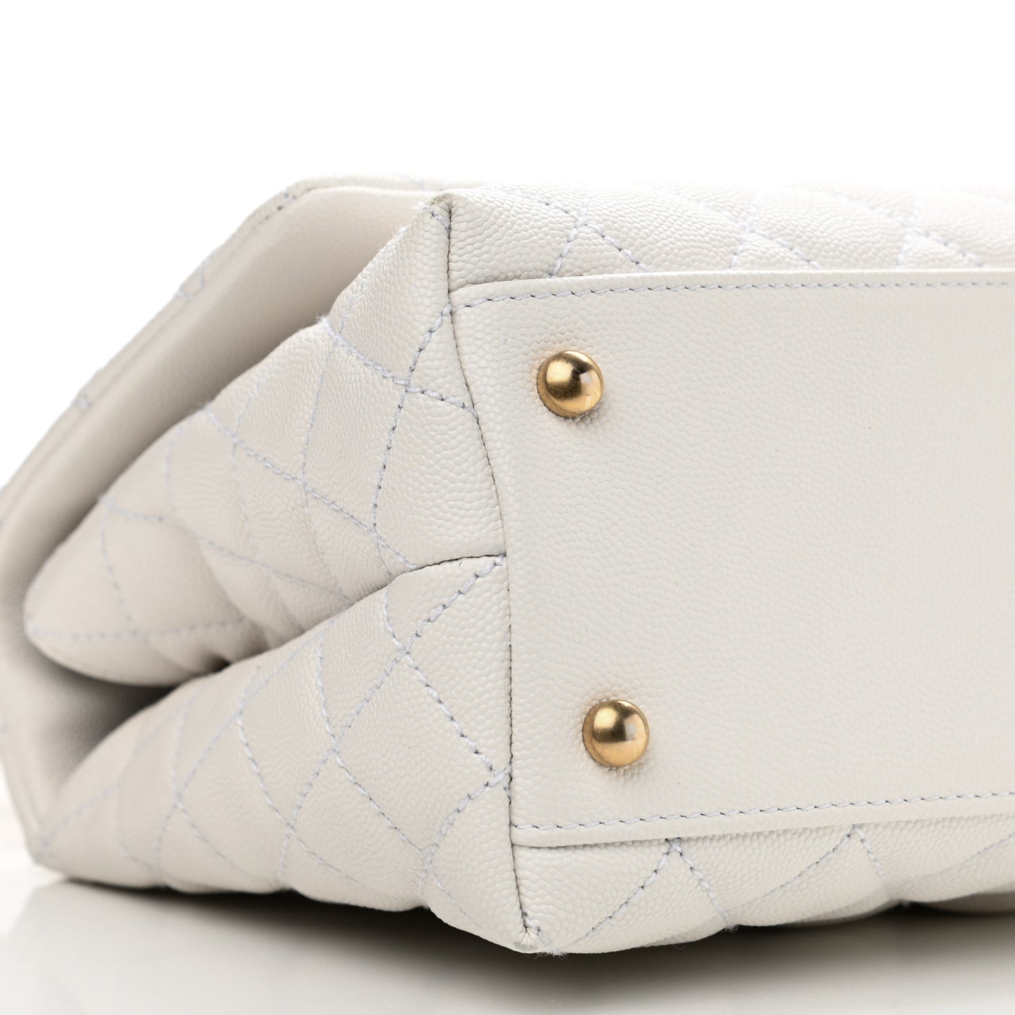 Caviar Lizard Quilted Small Coco Handle Flap White Beige