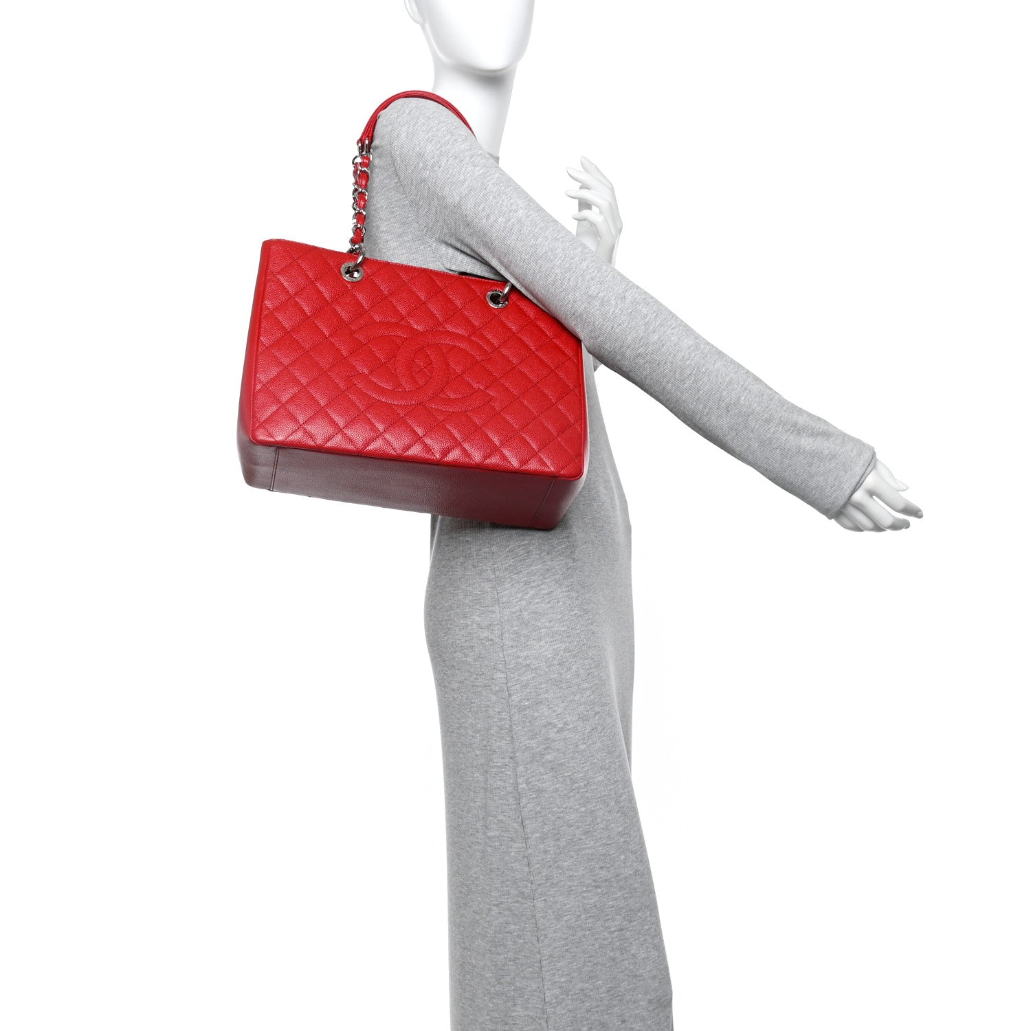 Chanel Caviar Quilted Grand Shopping Tote GST Red 2 of 11