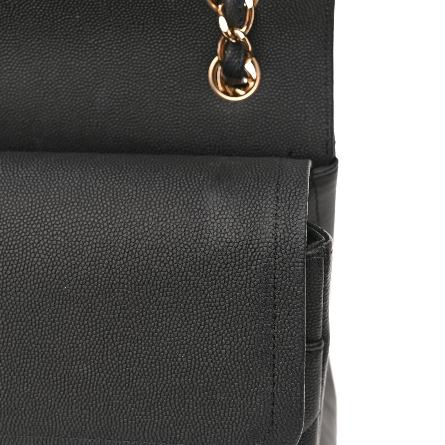 Caviar Chevron Quilted Jumbo Double Flap Black