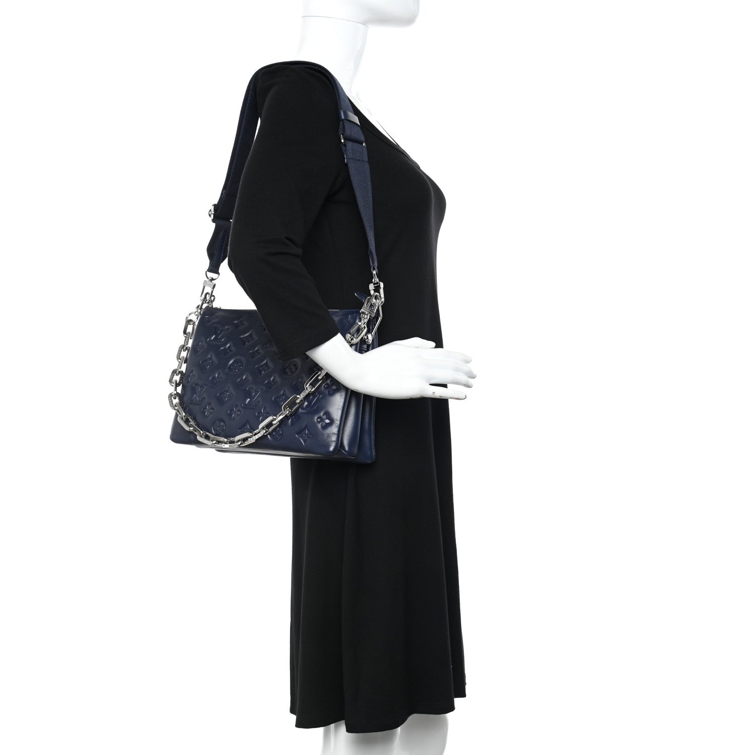 Louis Vuitton Lambskin Embossed Monogram Coussin PM Navy 2 of 11