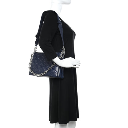 Louis Vuitton Lambskin Embossed Monogram Coussin PM Navy 2 of 11