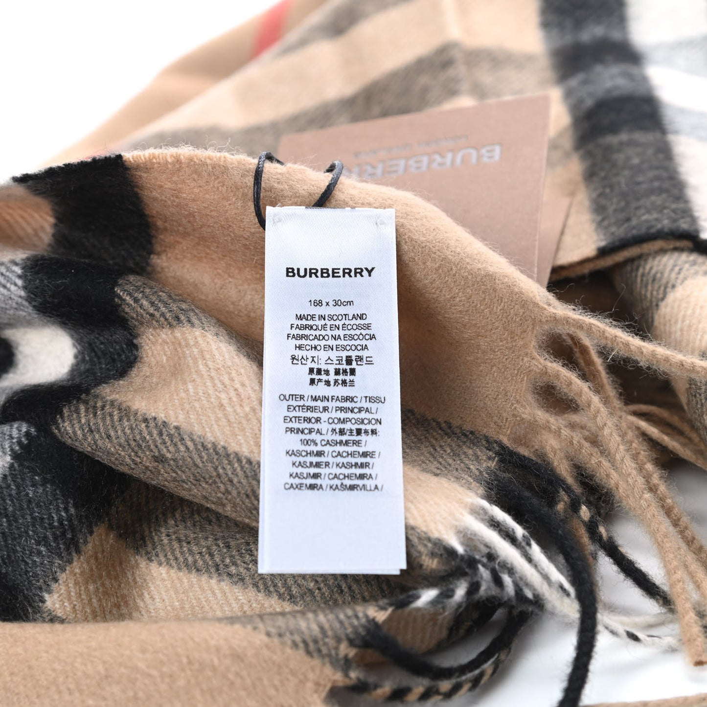 Cashmere Giant Check Fringe Scarf Archive Beige