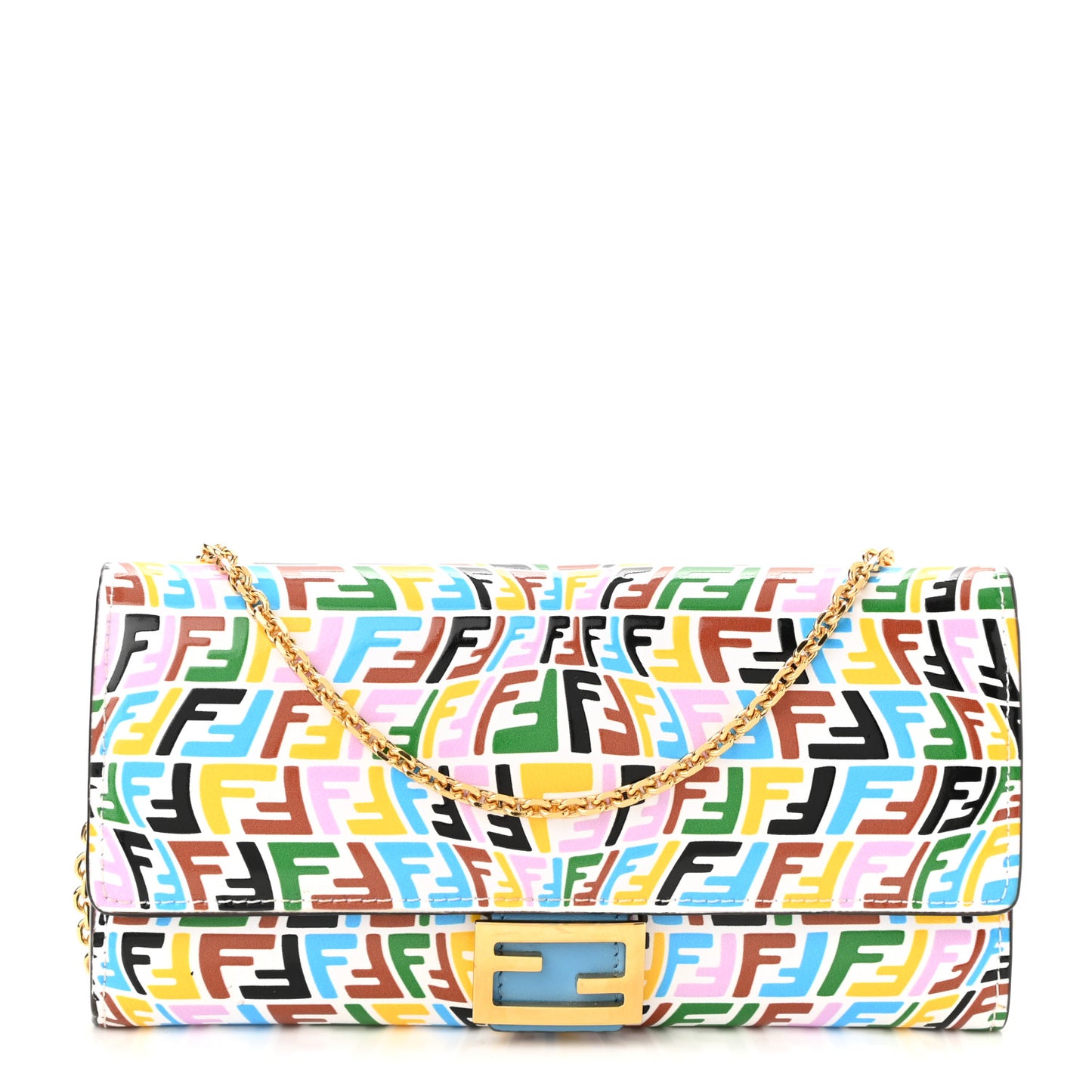 X SARAH COLEMAN Vitello Liberty Ceylon Micro FF Fish Eye Embossed Continental Envelope Wallet On Chain Multicolor Cyber Blue