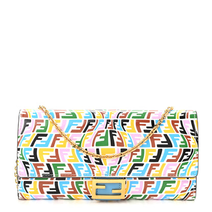 Fendi X SARAH COLEMAN Vitello Liberty Ceylon Micro FF Fish Eye Embossed Continental Envelope Wallet On Chain Multicolor Cyber Blue 1 of 10