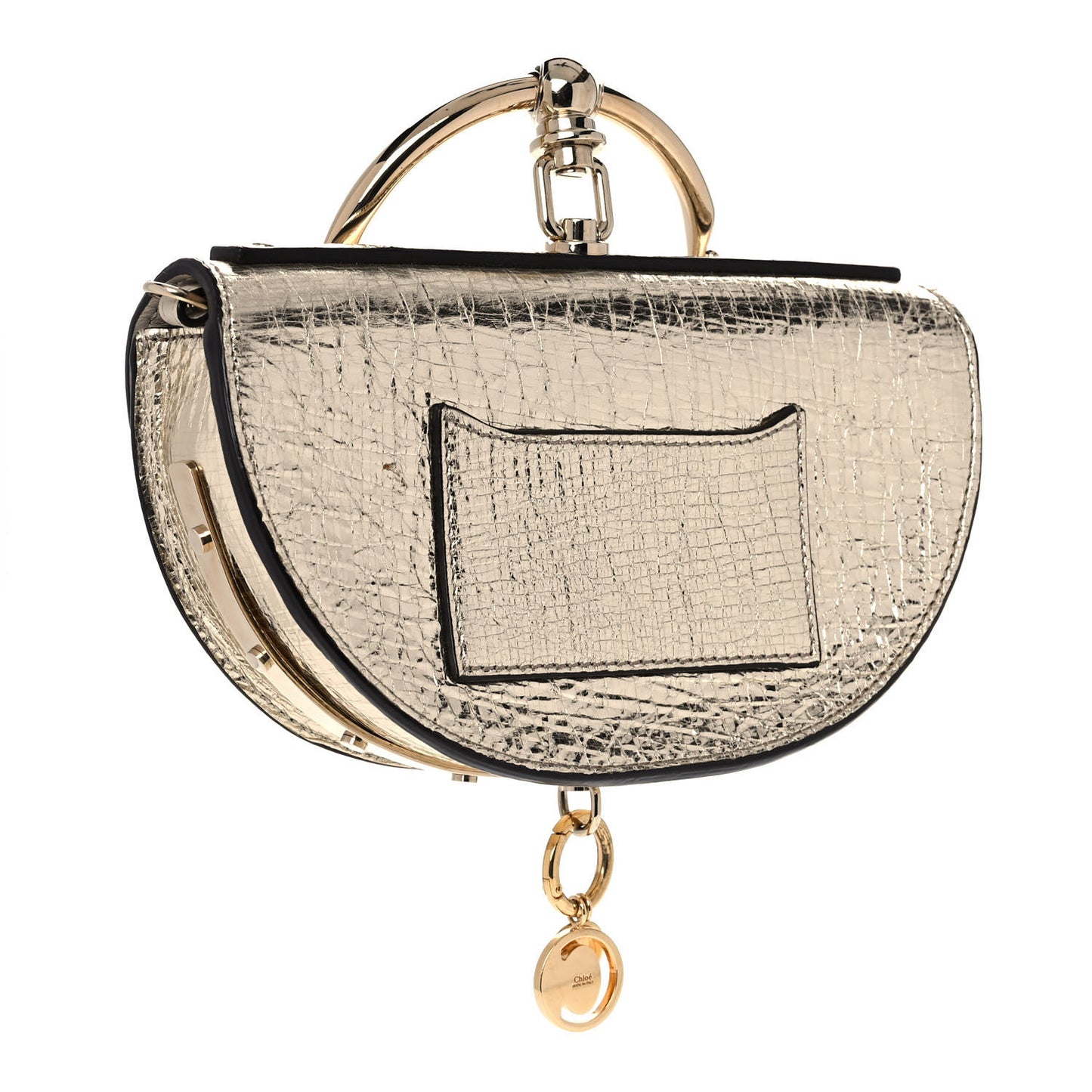 Metallic Calfskin Small Nile Bracelet Minaudiere Bag Gold