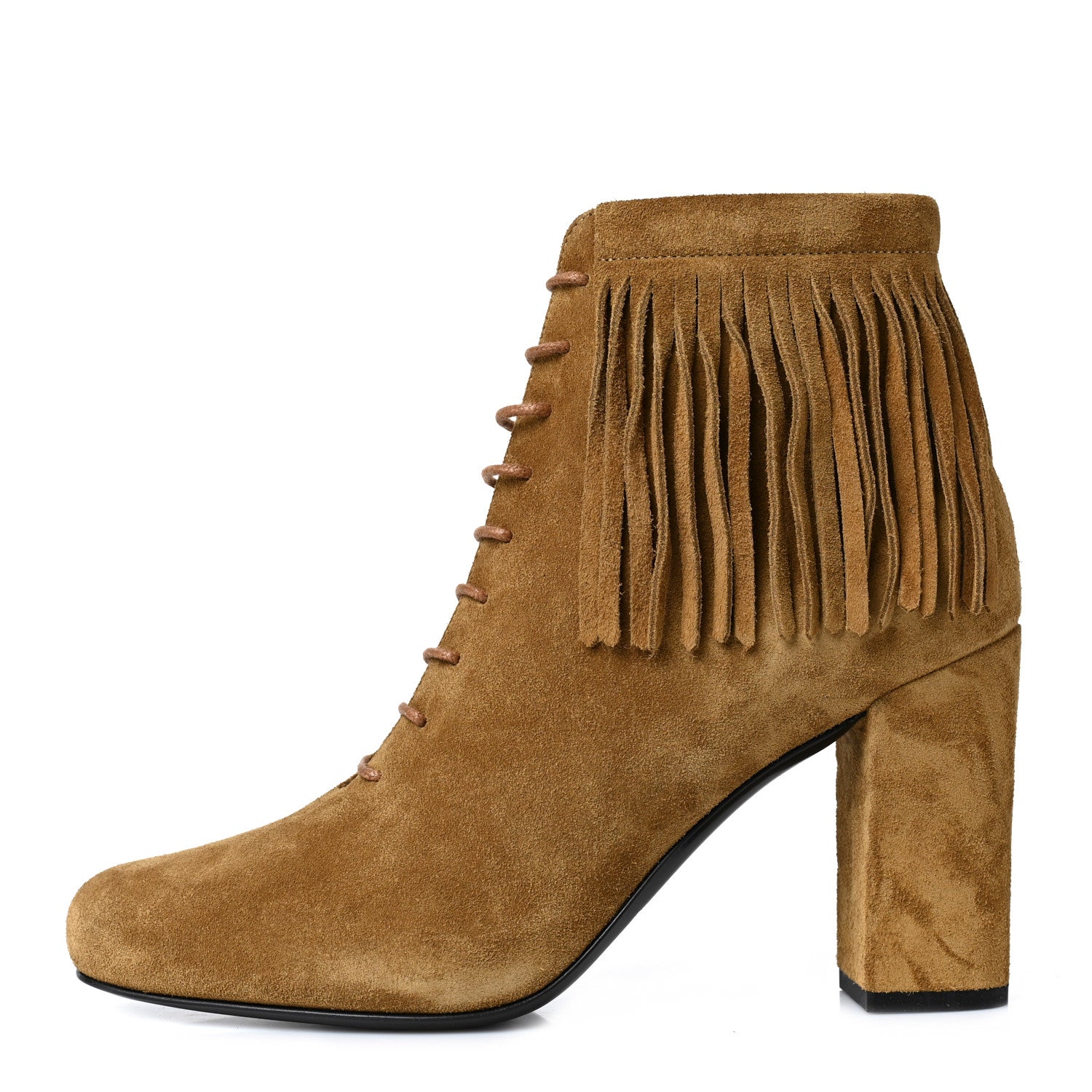 Saint Laurent Suede Babies 90 Fringe Ankle Boots 38 Light Tan 1 of 8