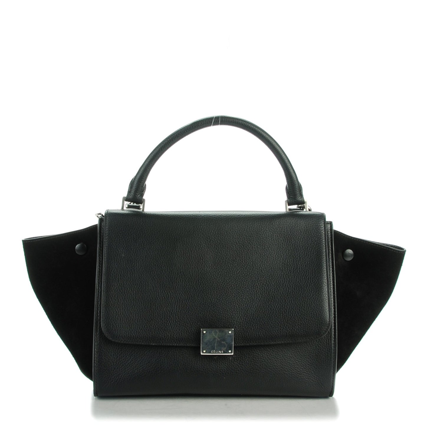 Drummed Calfskin Suede Small Trapeze Black