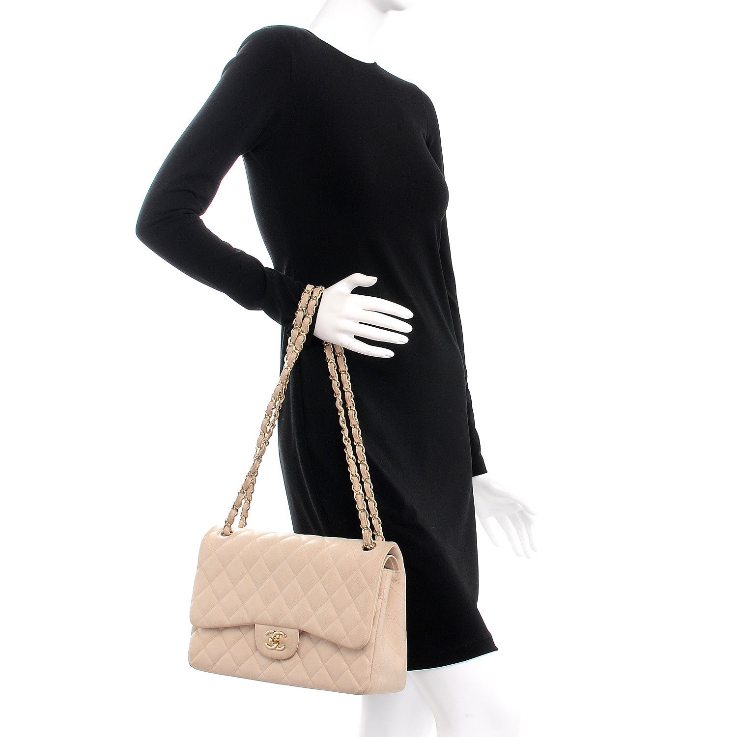 Chanel Caviar Quilted Jumbo Double Flap Light Beige 3 of 21