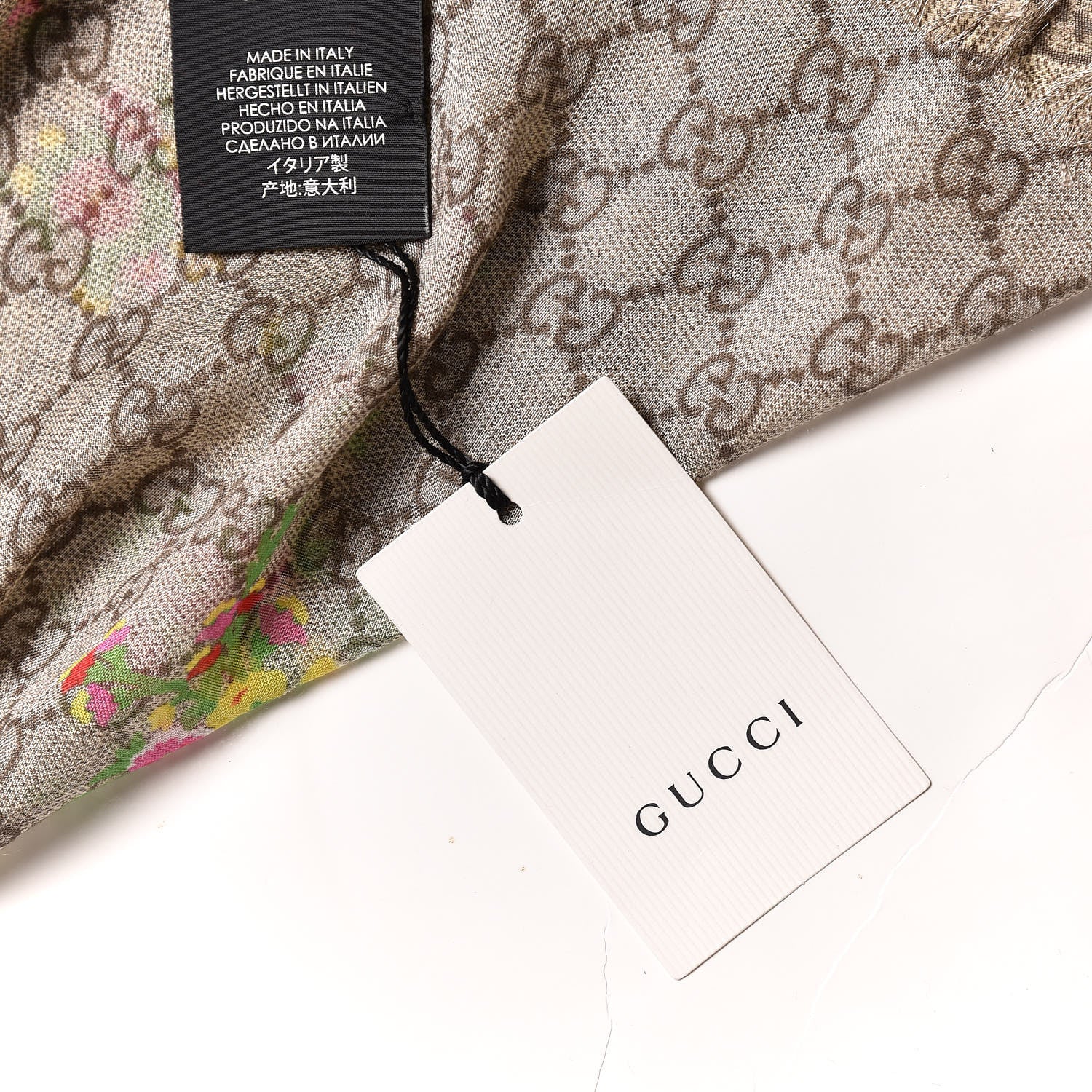 Gucci Modal Silk GG Monogram Velvet Bouquet GG Square Shawl Beige Pink 5 of 5