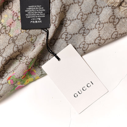 Gucci Modal Silk GG Monogram Velvet Bouquet GG Square Shawl Beige Pink 5 of 5