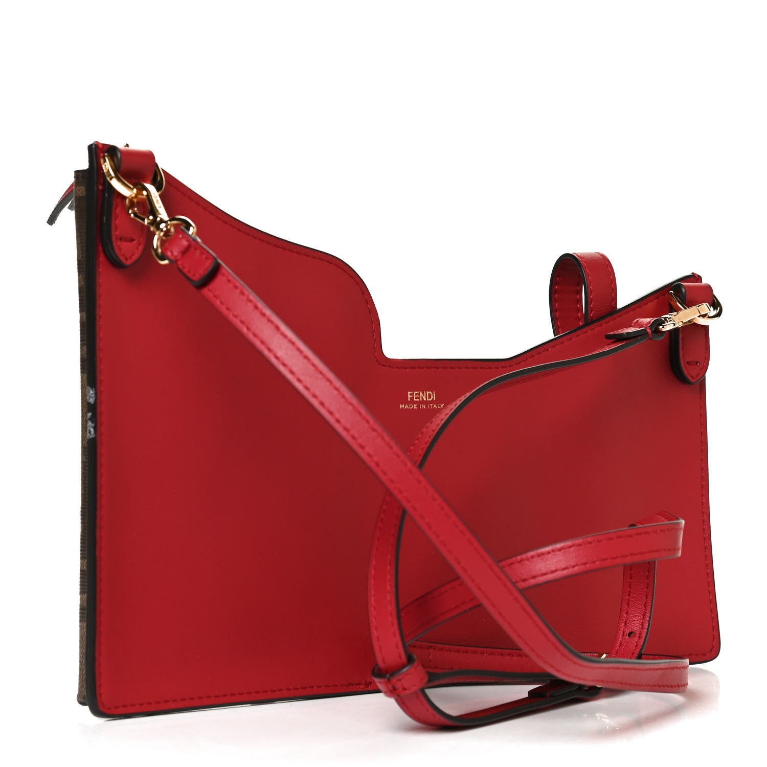 Fendi Vitello Grace Glazed Fabric FF 1974 3 Pocket Mini Crossbody Bag Fragola Mogano Panna 3 of 12