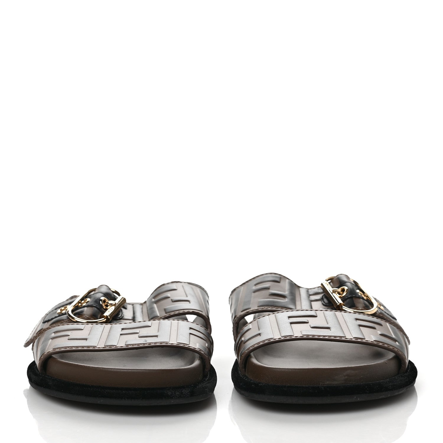Fendi Calfskin FF Embossed Slide Sandals 35 Maya Black 2 of 9