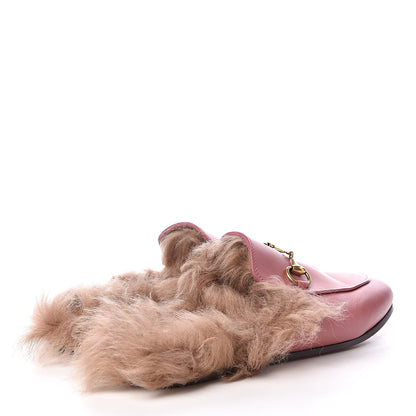 Gucci Calfskin Fur Womens Princetown Slippers 36.5 Lipstick Rose Natural 4 of 12