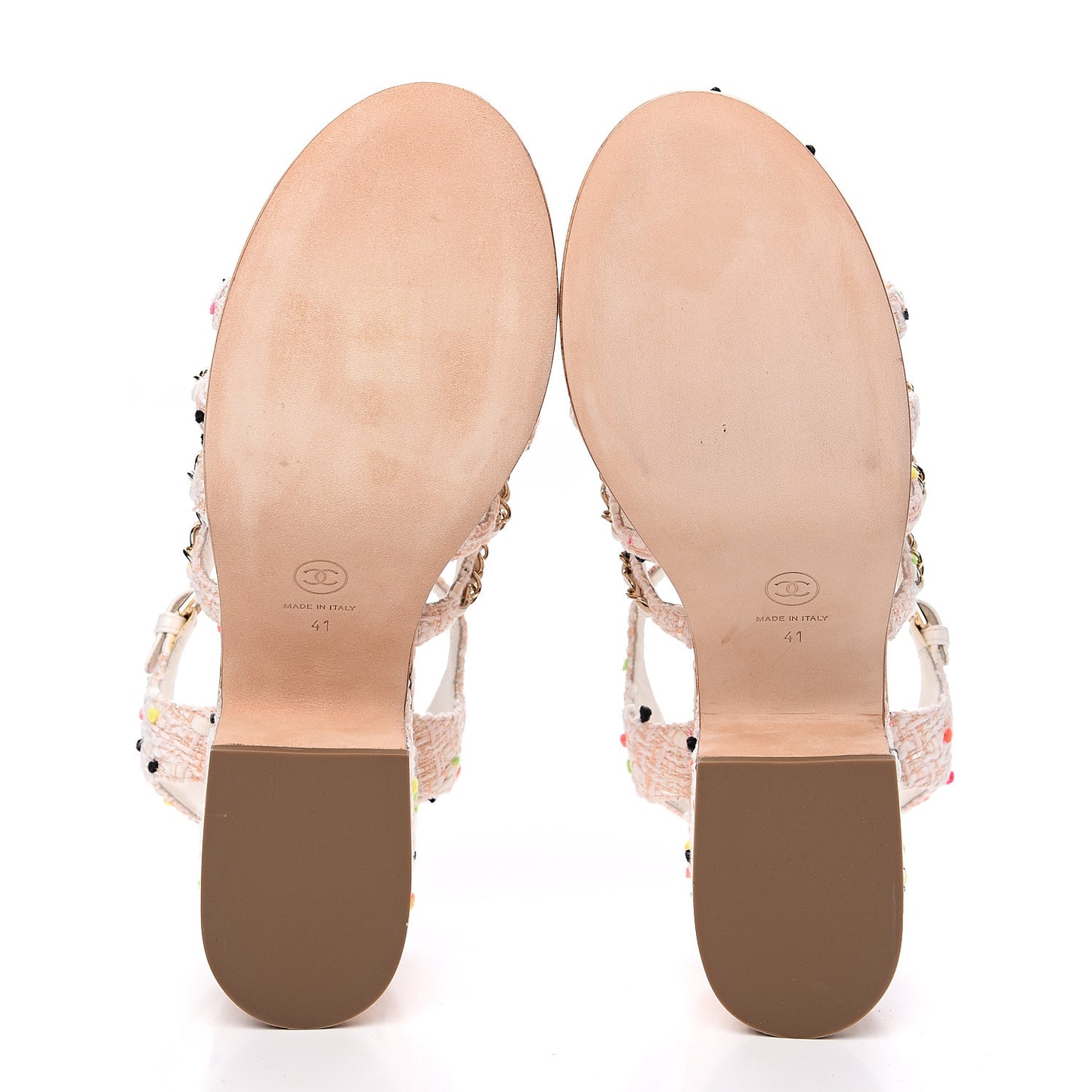 Tweed Chain Platform Sandals 41 Coral White