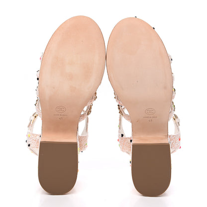 Chanel Tweed Chain Platform Sandals 41 Coral White 7 of 10